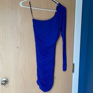 Blue one shoulder long sleeve dress
